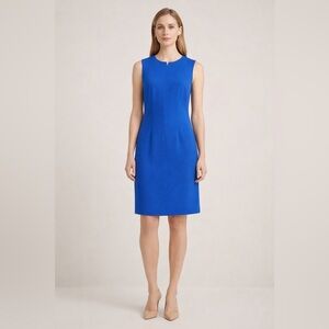 Lafayette 148 New York 100% Wool Sleeveless Sheath Dress Cobalt Blue Work Sz 12